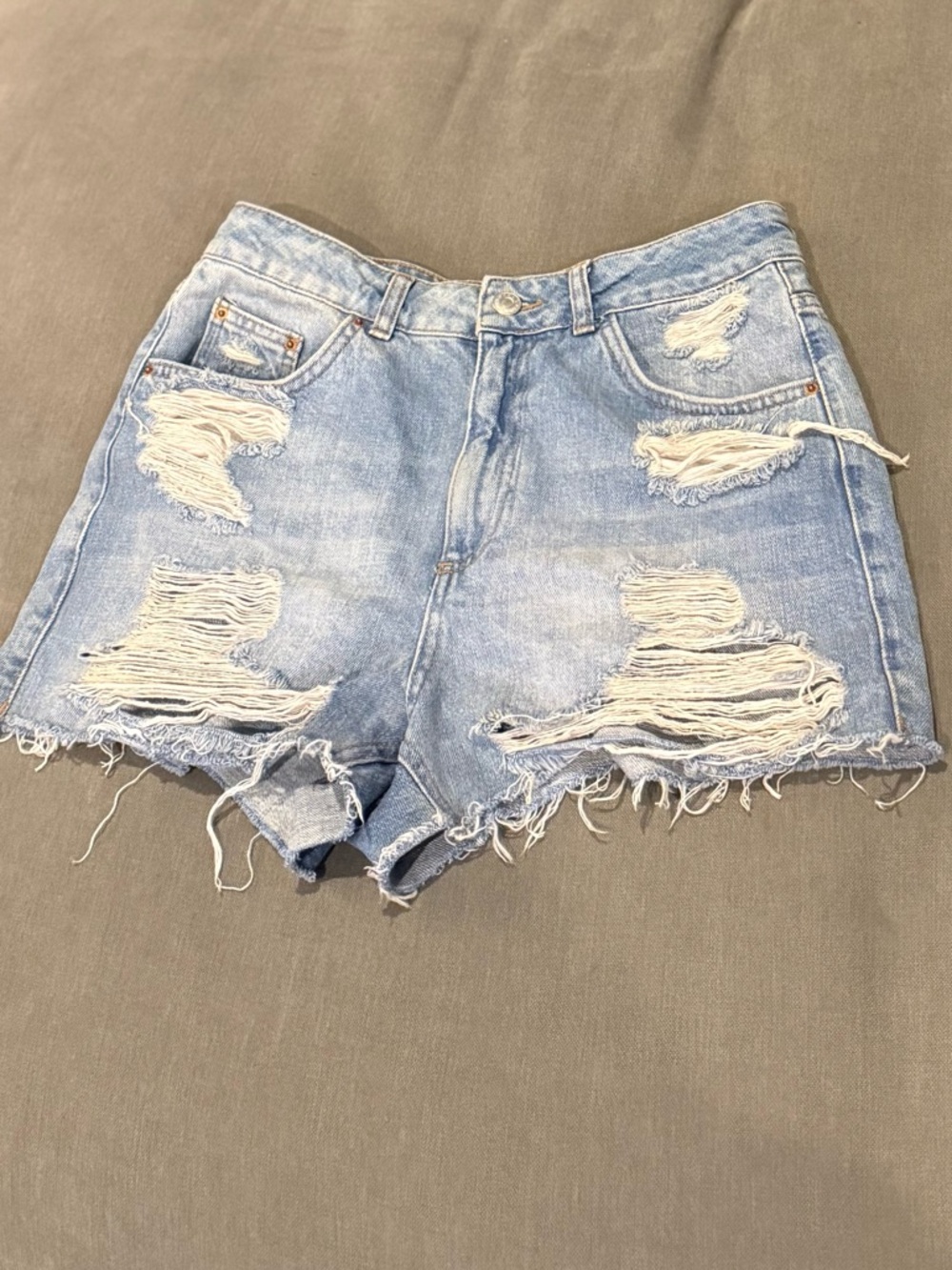 Topshop Light Blue Distressed Denim Shorts